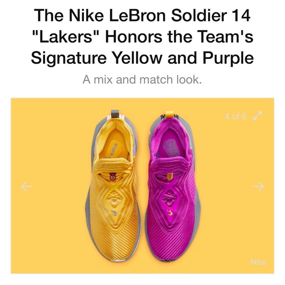 The Nike LeBron Soldier 14 "Lakers" Men’s Basketball Shoes